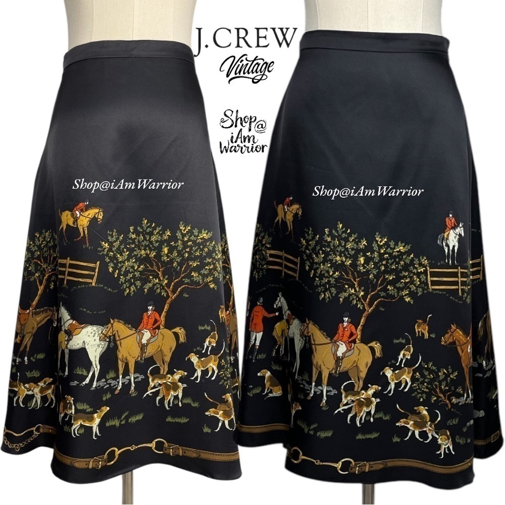 J.Crew RARE vintage equestrian horse & hound print a-line silk skirt *iamwarrior - Picture 6 of 13